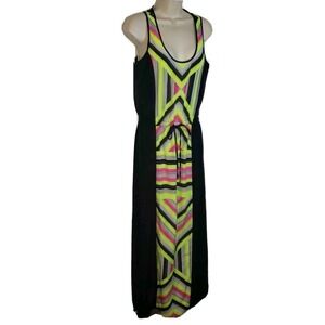 Michael Kors‎ Size 6 Maxi Sleeveless Sain Dress Geometric Drawstring Tie Waist